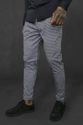 Skinny Fit Dogtooth Tricot Joggers | boohooMAN UK