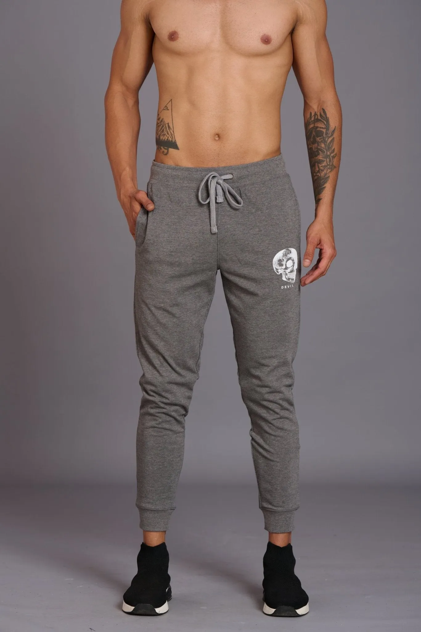 Skull Printed Grey Joggers for Men