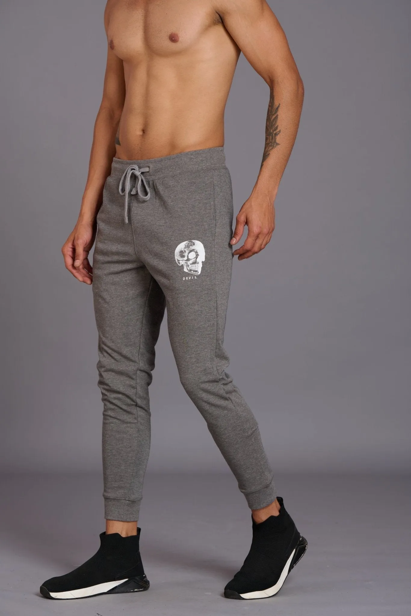 Skull Printed Grey Joggers for Men