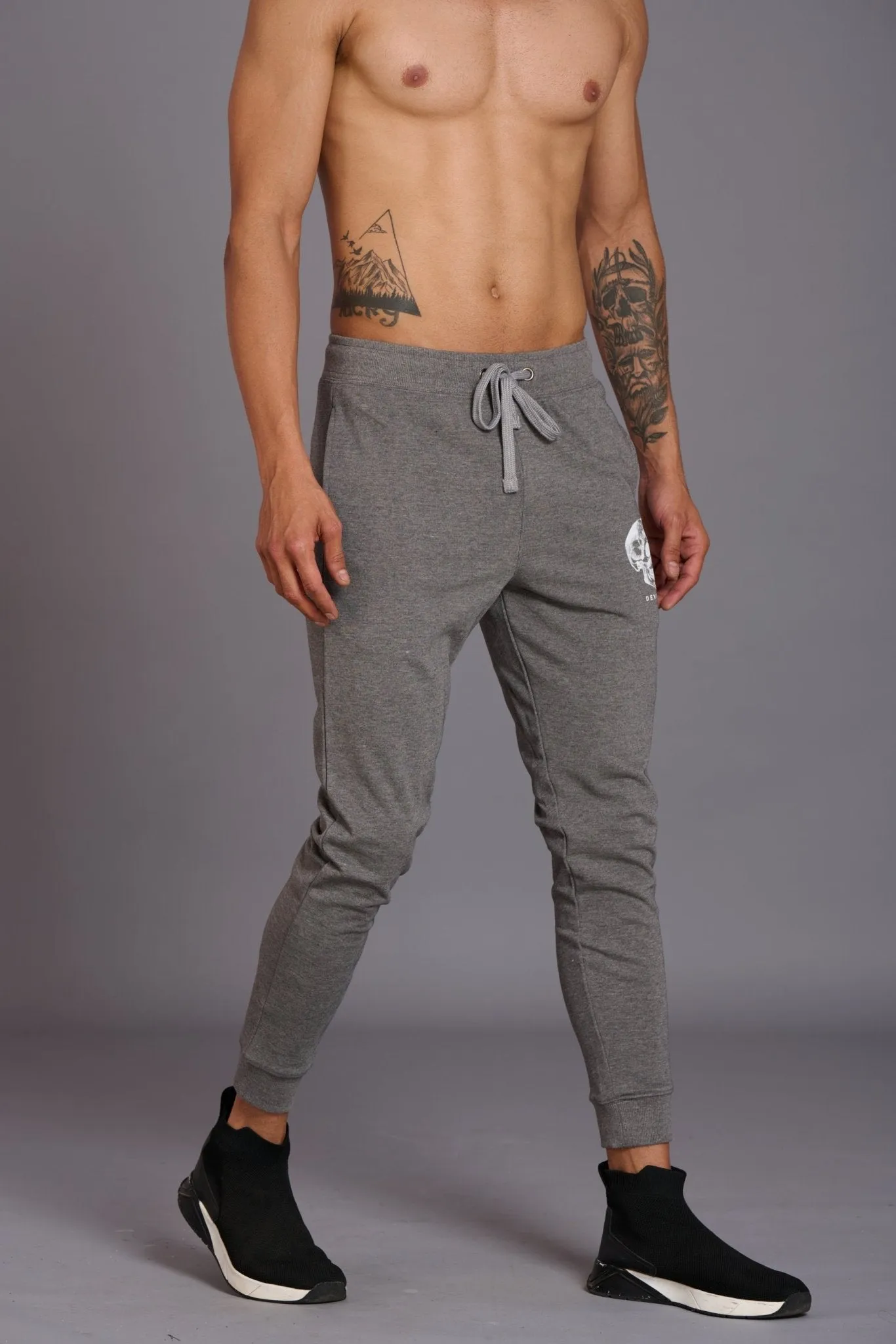 Skull Printed Grey Joggers for Men