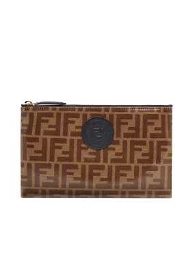 Small Flat Pouch in Brown Fabric