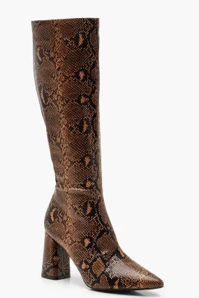 Snake Print Knee High Boots