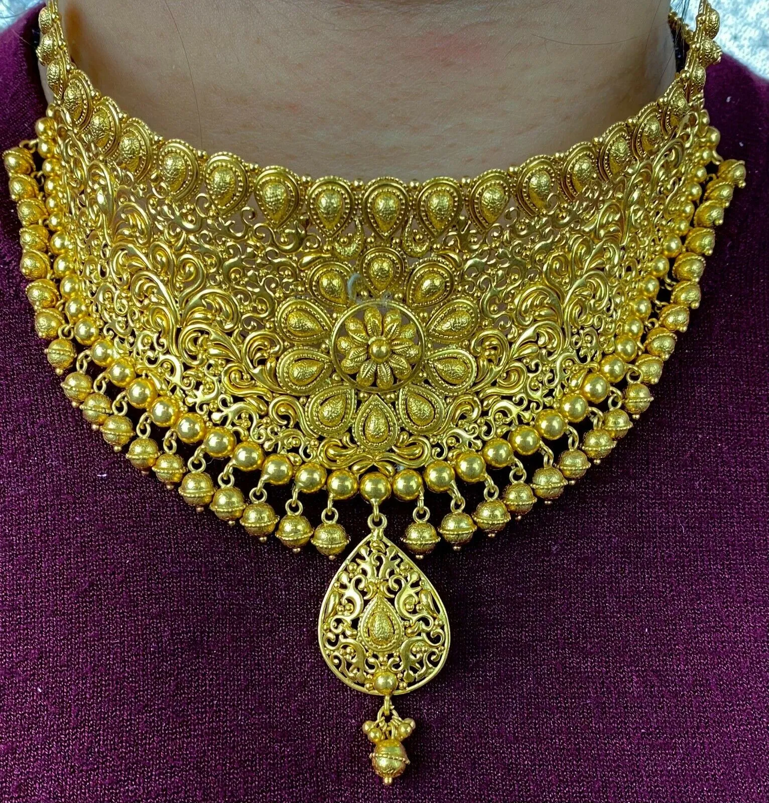 Solid Gold Bridal Set Ladies Choker Filigree Design LS1020