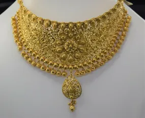 Solid Gold Bridal Set Ladies Choker Filigree Design LS1020