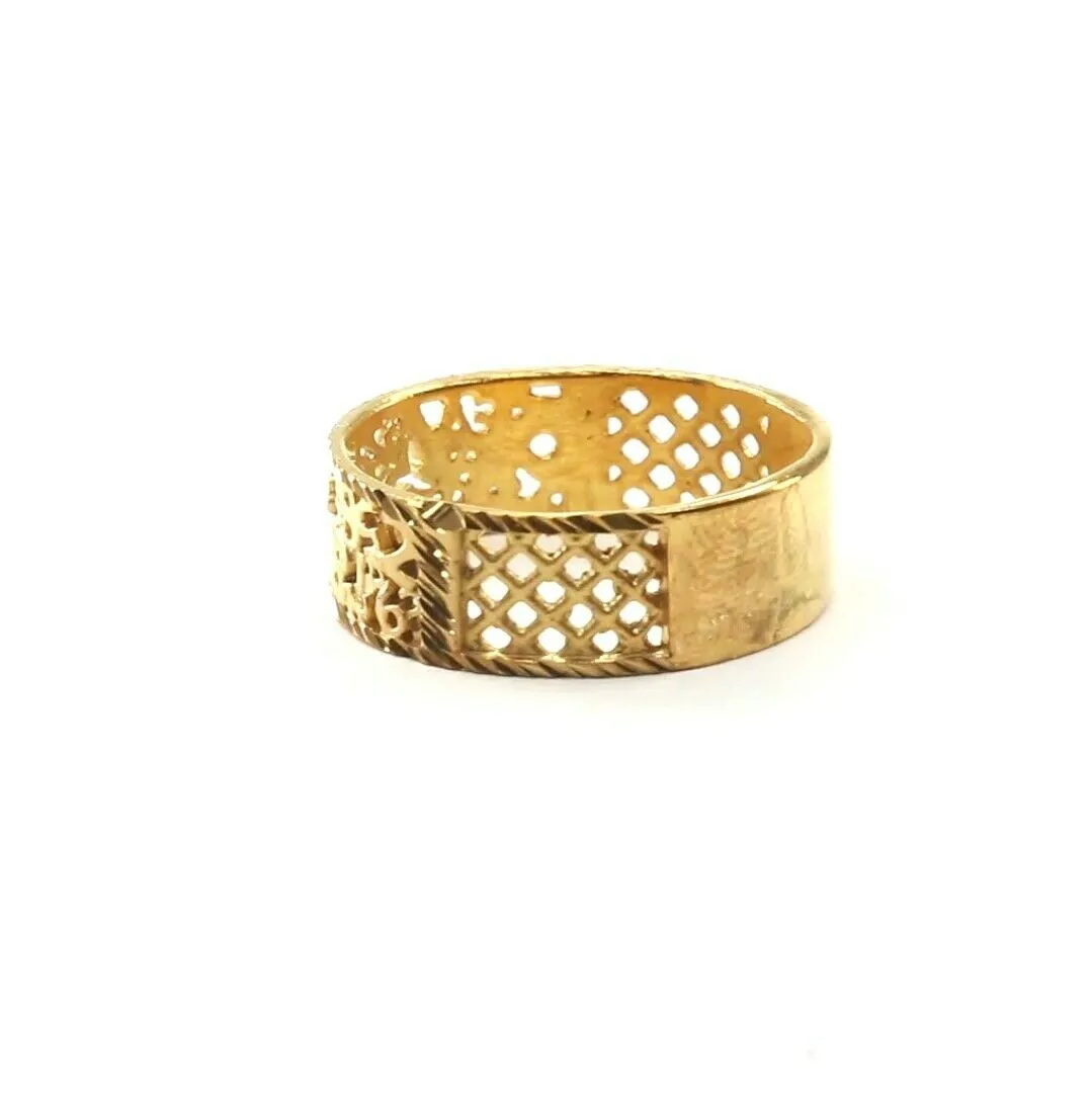 Solid Gold Filigree Band Ring - Elegant Charm, Size 10, Resizable (R2324)