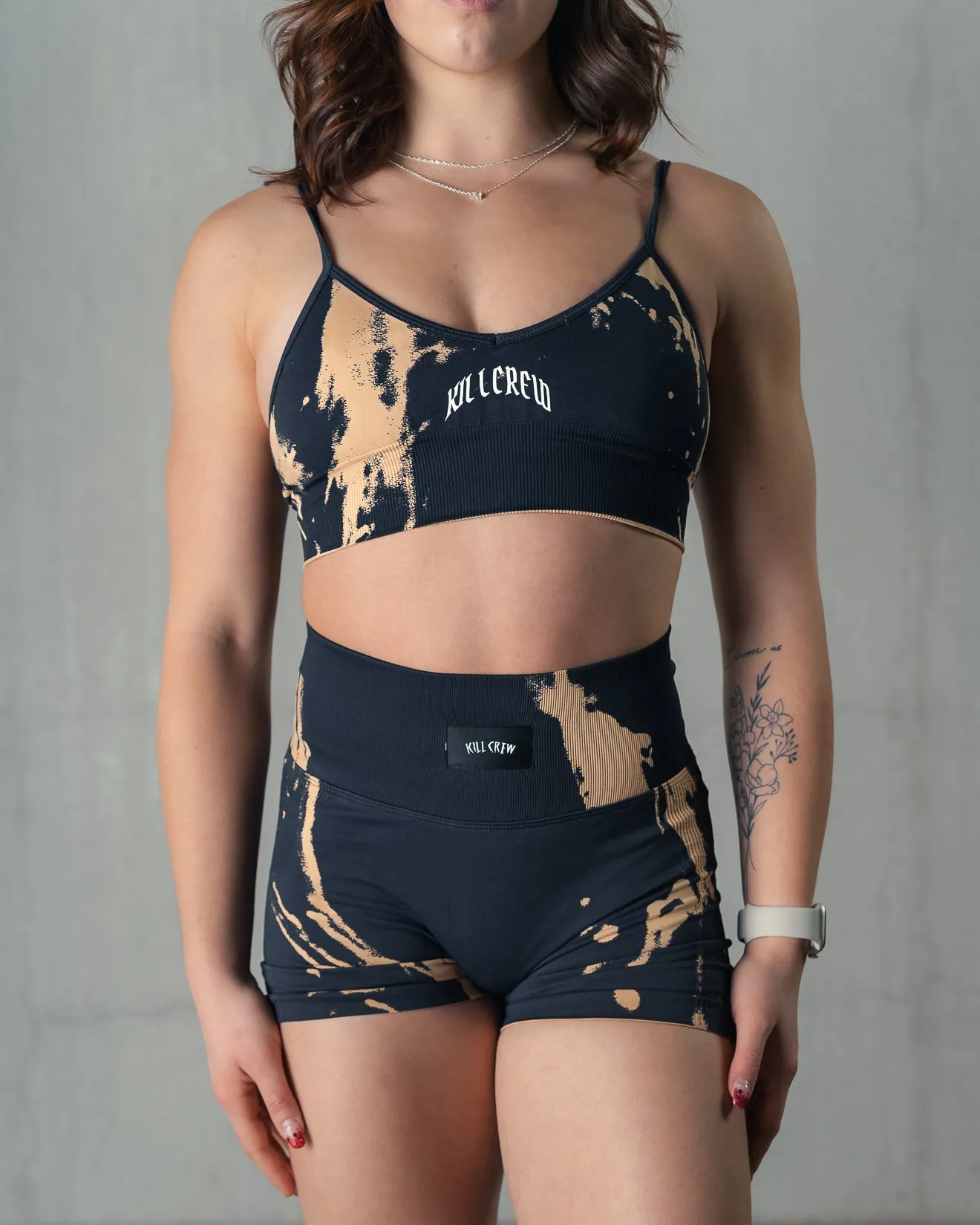 SPLATTER SPORTS BRA - BLACK / TAN