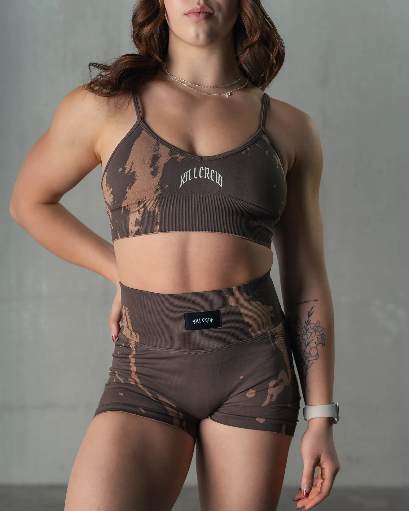 SPLATTER SPORTS BRA - BROWN / TAN