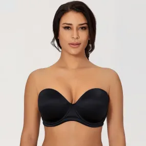 Strapless Black Multiway Seamless Push Up Bra for Plus Size Women