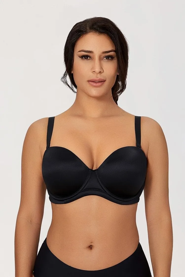 Strapless Black Multiway Seamless Push Up Bra for Plus Size Women