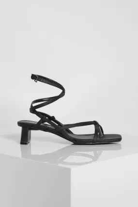 Strappy Toe Thong Low Heel Sandals