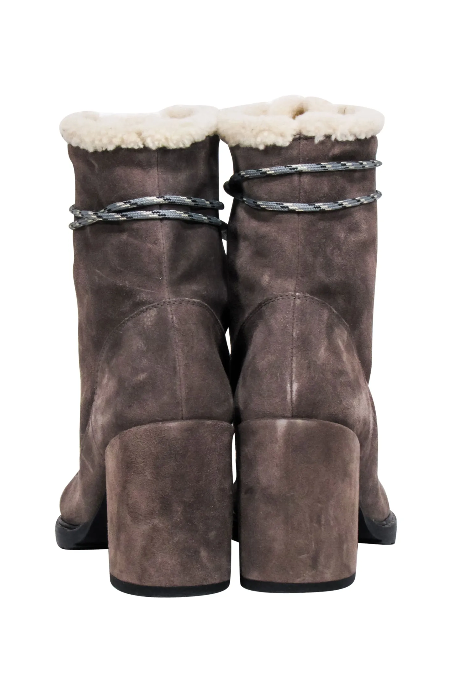 Stuart Weitzman - Grey Suede Lace Up Short Boots w/ Shearling Lining Sz 9