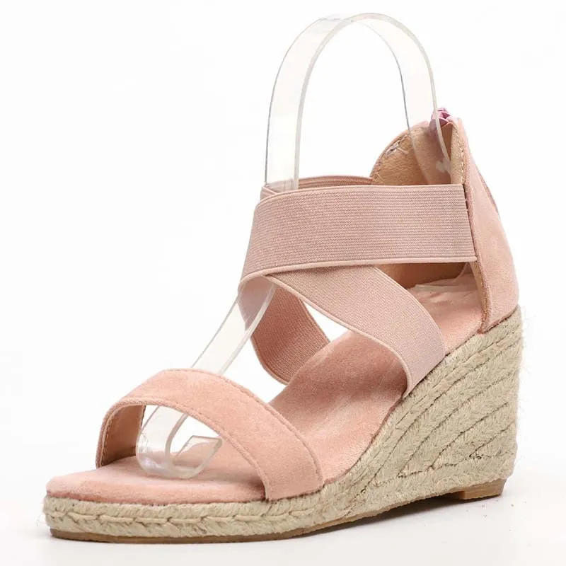 Summer Women's Peep Toe Wedge Sandals with Cross Elastic Strap