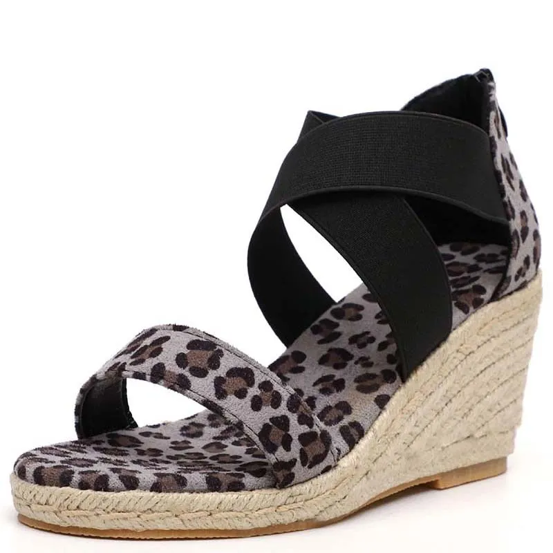 Summer Women's Peep Toe Wedge Sandals with Cross Elastic Strap