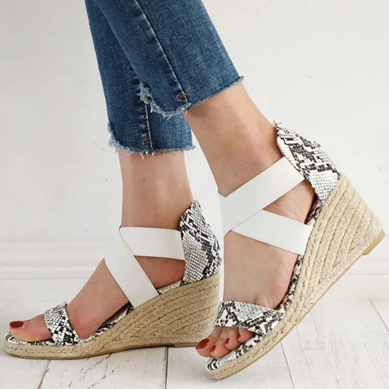 Summer Women's Peep Toe Wedge Sandals with Cross Elastic Strap