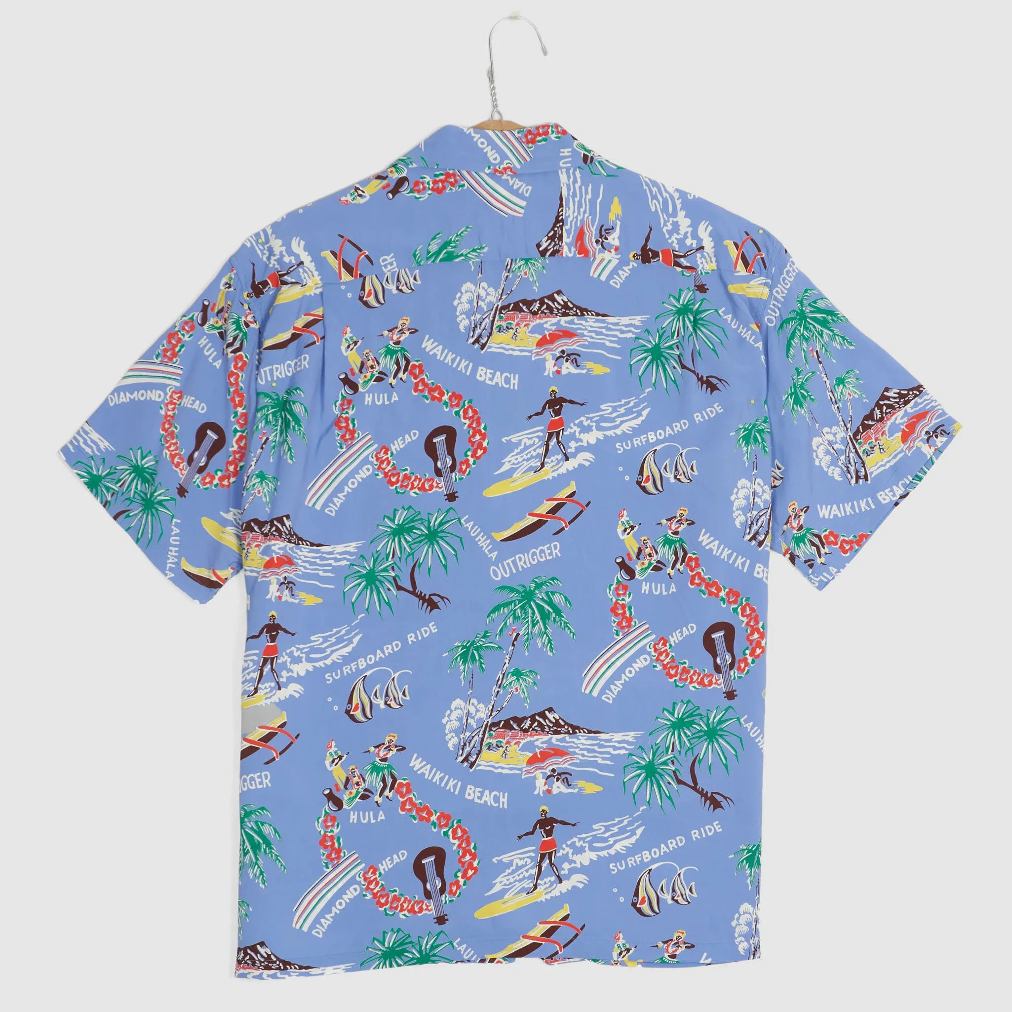 Sun Surf Hawai Rayon Palms & Hulasurfer Aloha Shirt