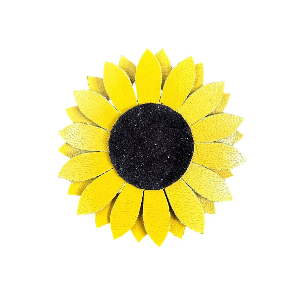 Yellow Sunflower Leather Hair Clip