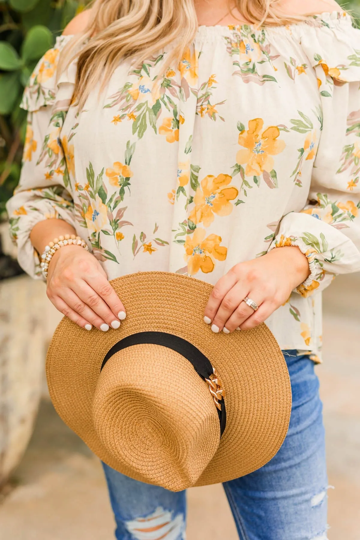 Woven Panama Hat in Tan - Sunshine Delight