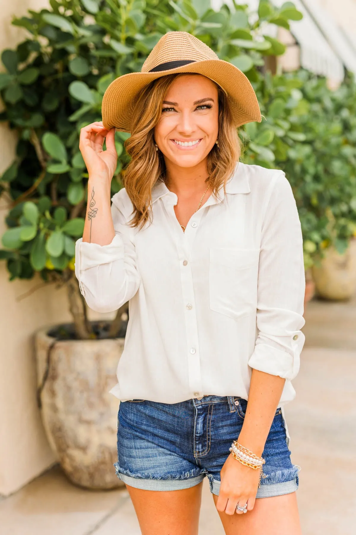 Woven Panama Hat in Tan - Sunshine Delight