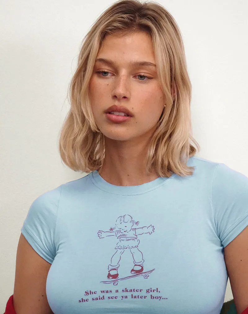 Sutin Baby Tee in Nantucket Blue with Skater Girl Motif