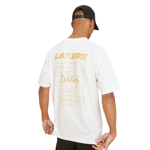 LA Lakers White Metallic Print T-Shirt