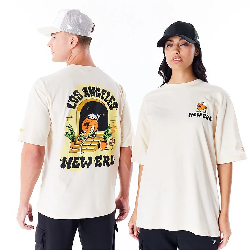 T-Shirt New Era City Graphic Oversized Branded - Light Creme/Black