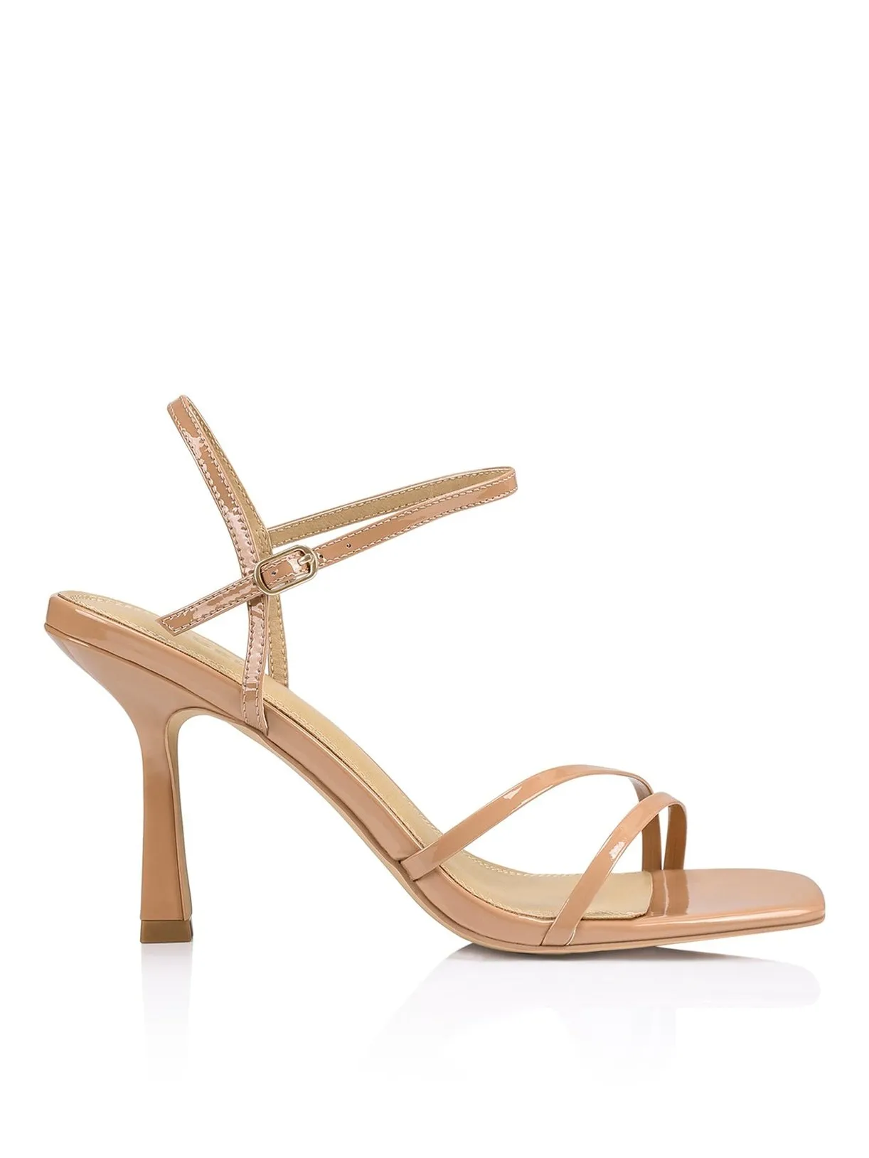 Tan Patent Leather Speck Strappy Heels