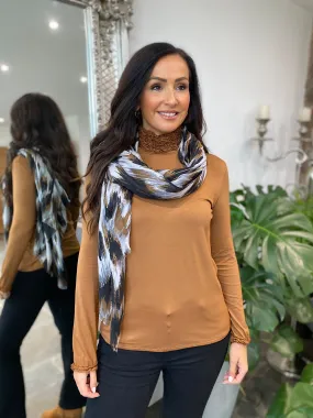 Tan Ruffle Turtleneck Blouse - Regan