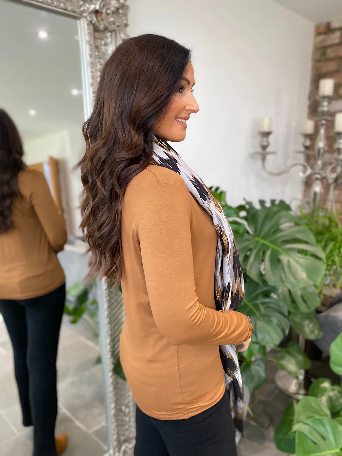 Tan Ruffle Turtleneck Blouse - Regan