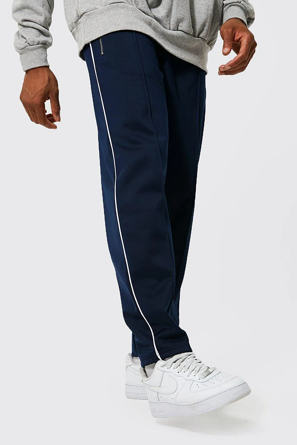 Tapered Cropped Tricot Joggers With Piping | boohooMAN UK