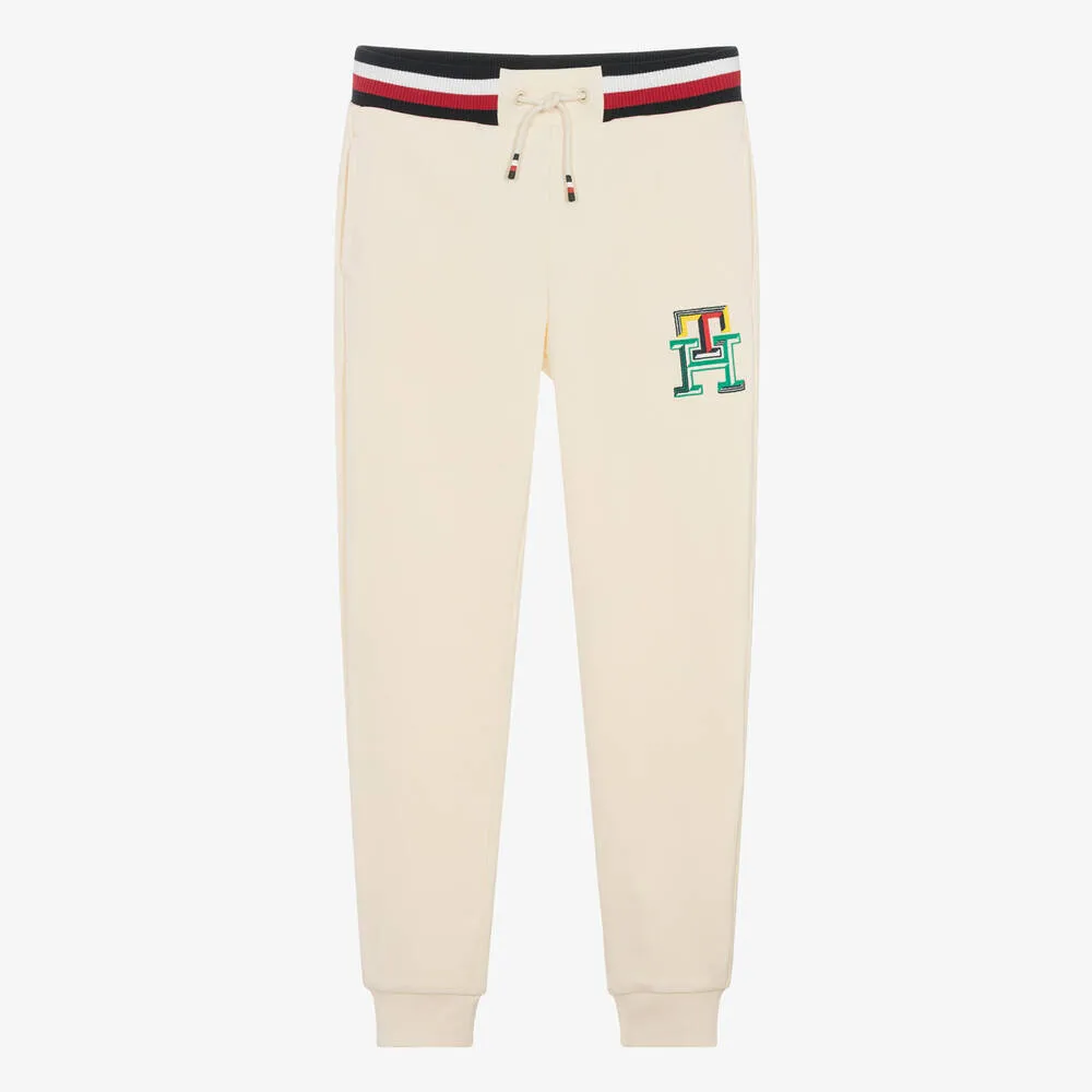 Teen Boys Ivory Cotton Monogram Joggers