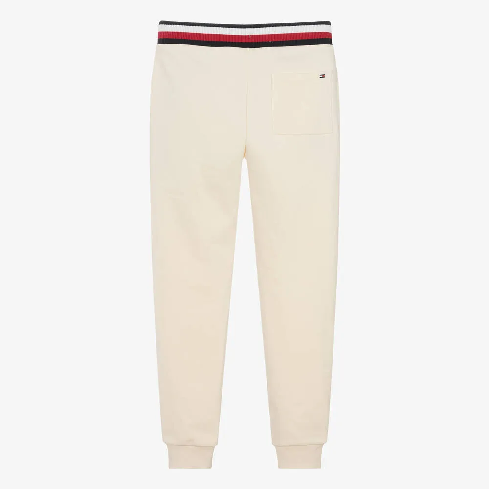 Teen Boys Ivory Cotton Monogram Joggers