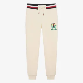 Teen Boys Ivory Cotton Monogram Joggers