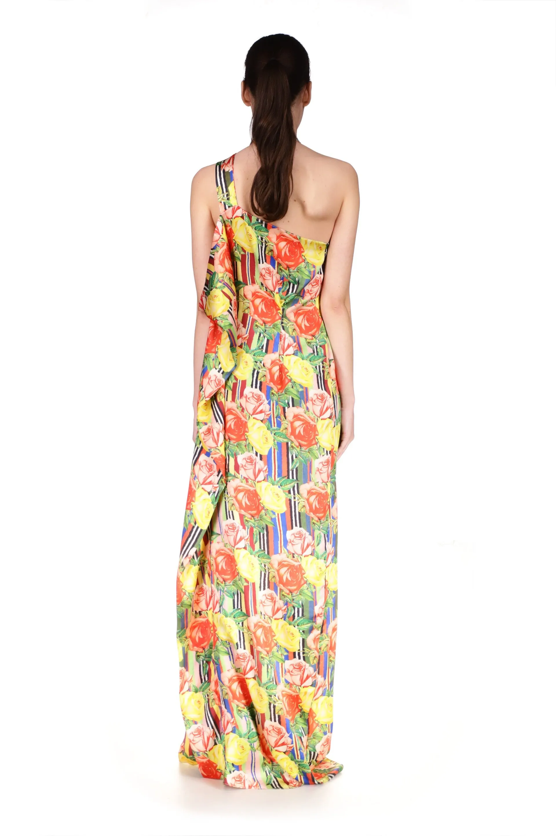 'Tequila Sunrise Roses' One Shoulder Gown