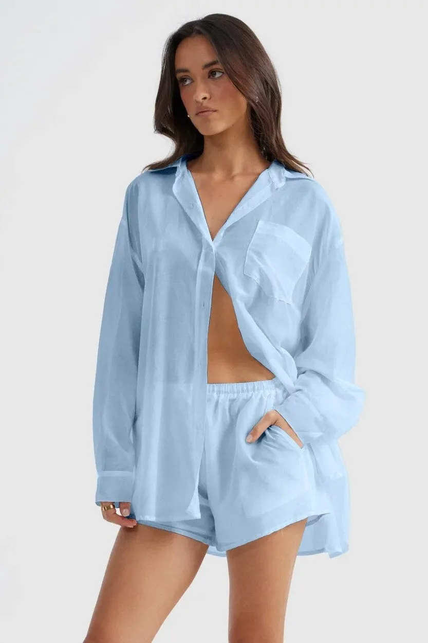 Thea Oversized Shirt - Baby Blue