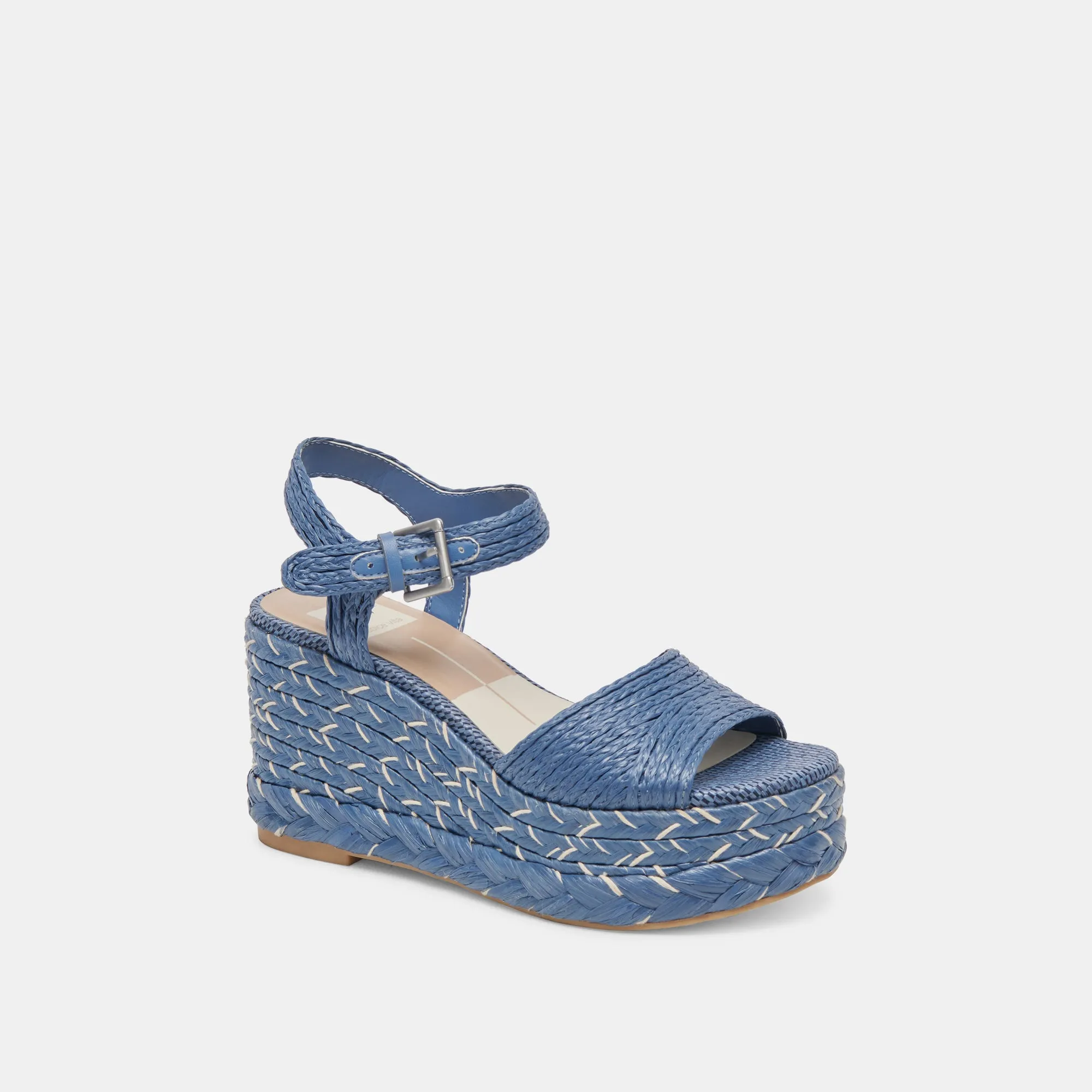 Tiago Blue Raffia Wedges