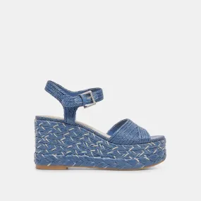 Tiago Blue Raffia Wedges