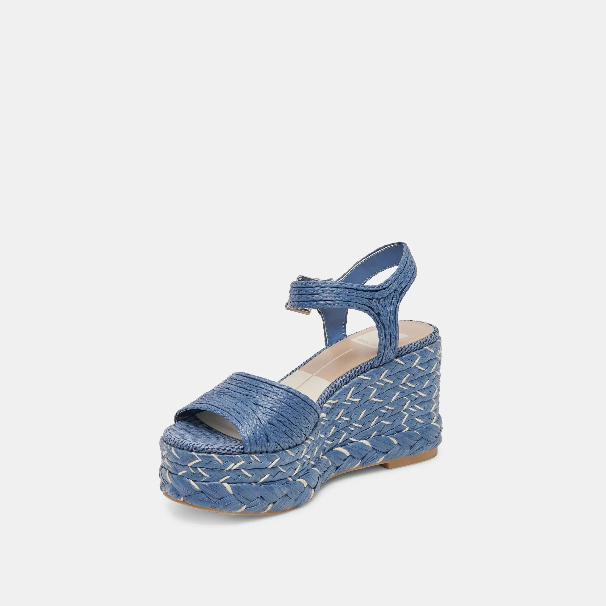 Tiago Blue Raffia Wedges