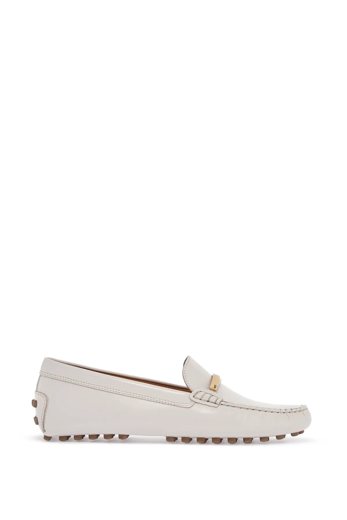 Tod's White Lime Calfskin Driving Loafer With Low Heel