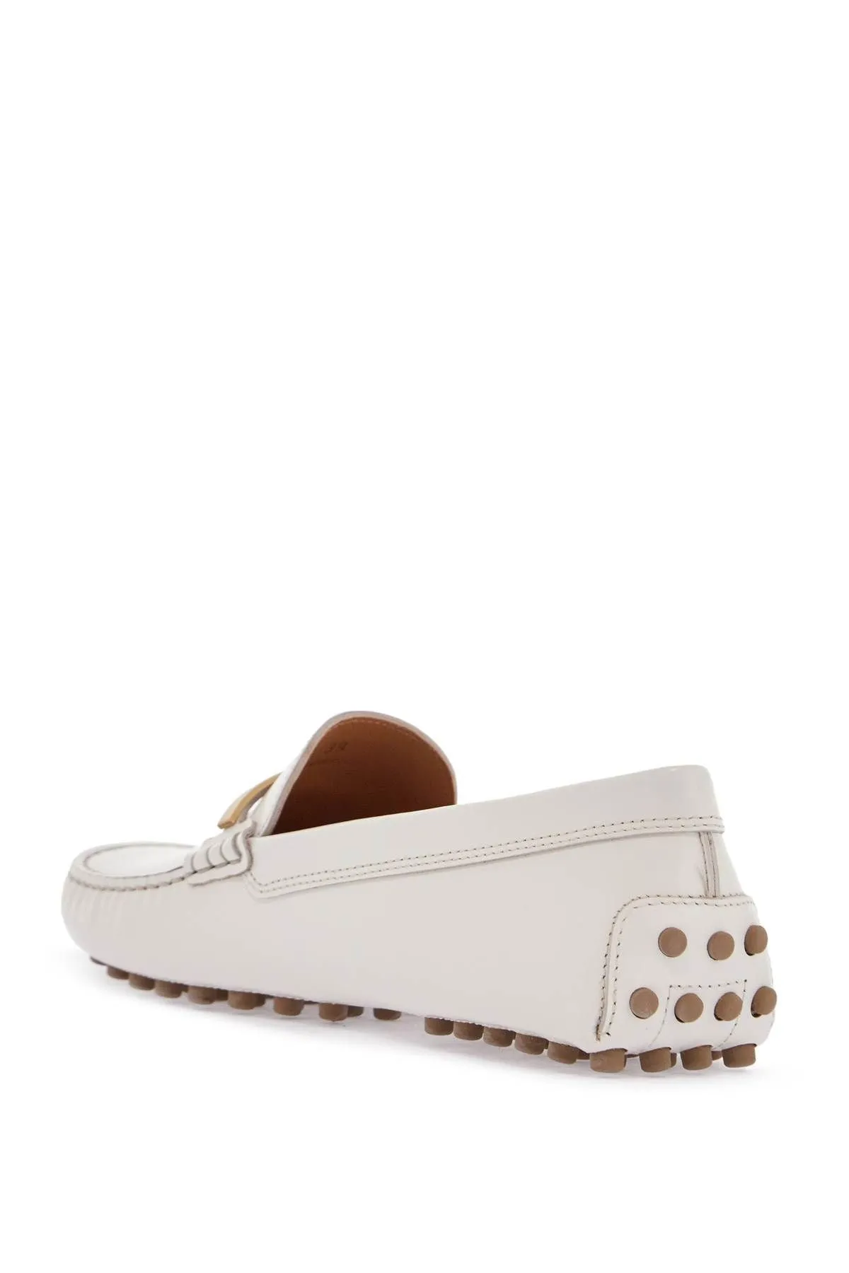 Tod's White Lime Calfskin Driving Loafer With Low Heel