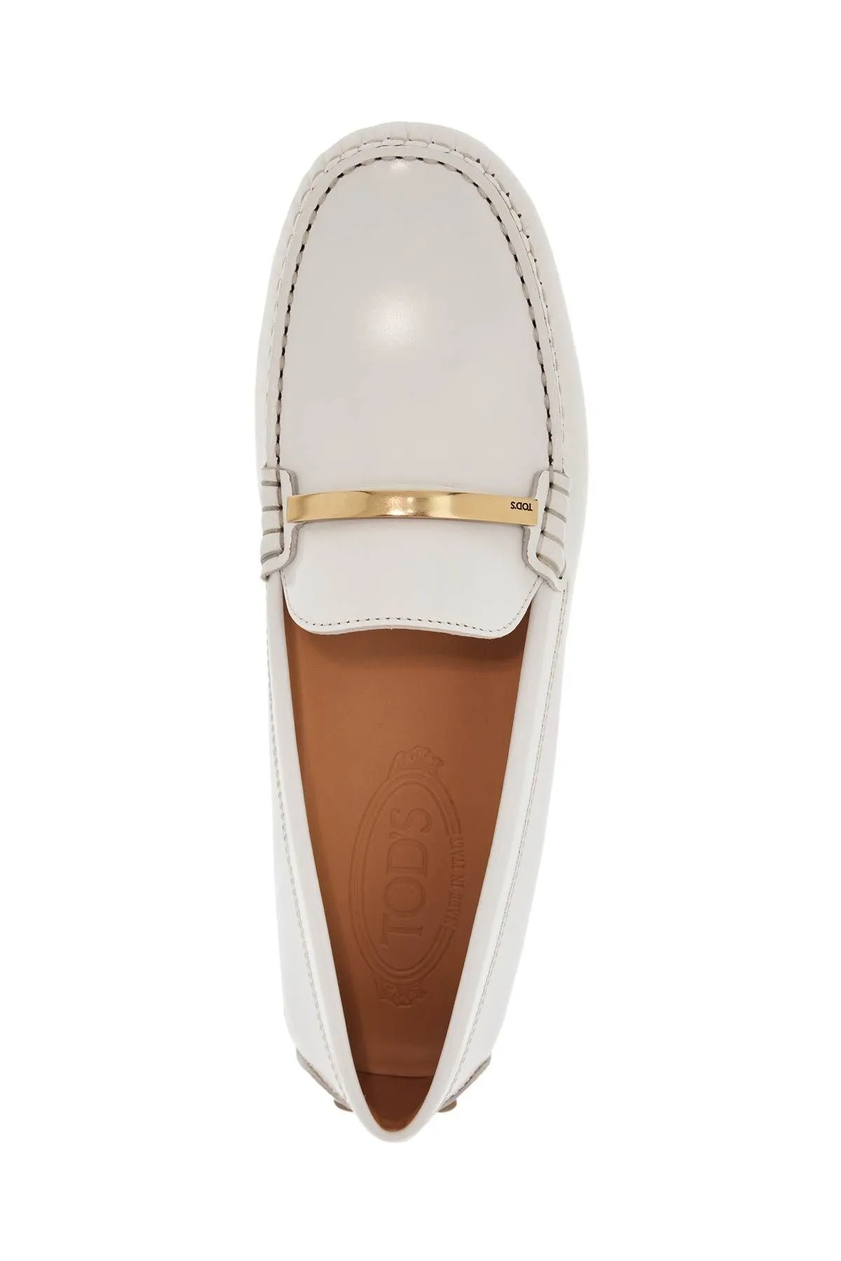 Tod's White Lime Calfskin Driving Loafer With Low Heel