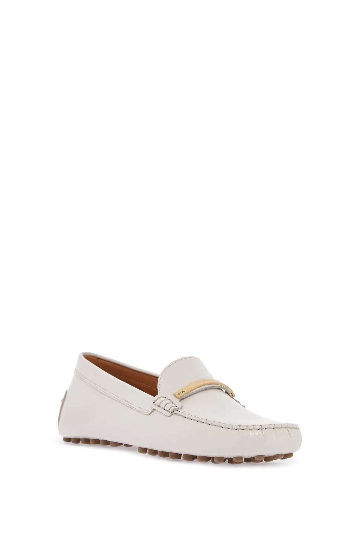 Tod's White Lime Calfskin Driving Loafer With Low Heel