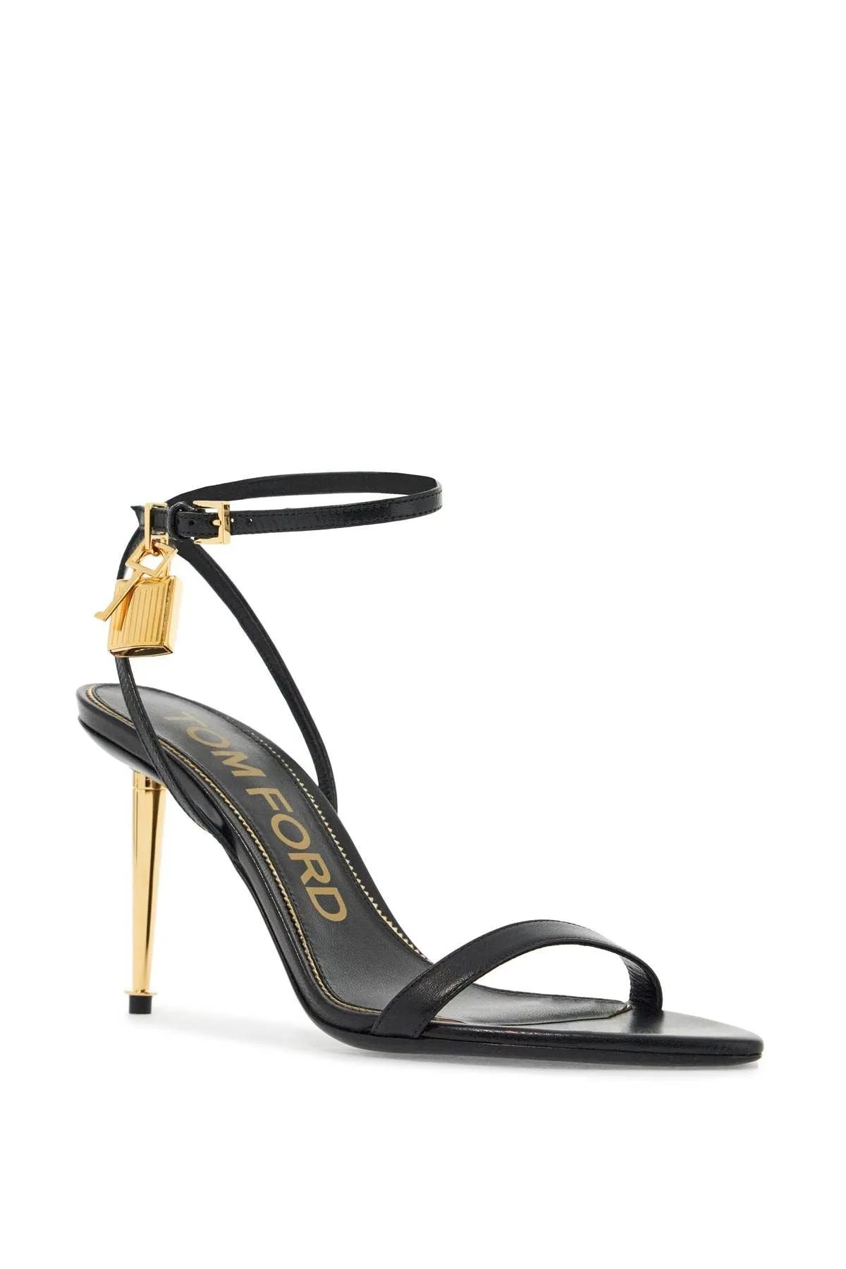 Tom Ford Black Goat Leather Sandals With 10 Cm Stiletto Heel And Ankle Strap