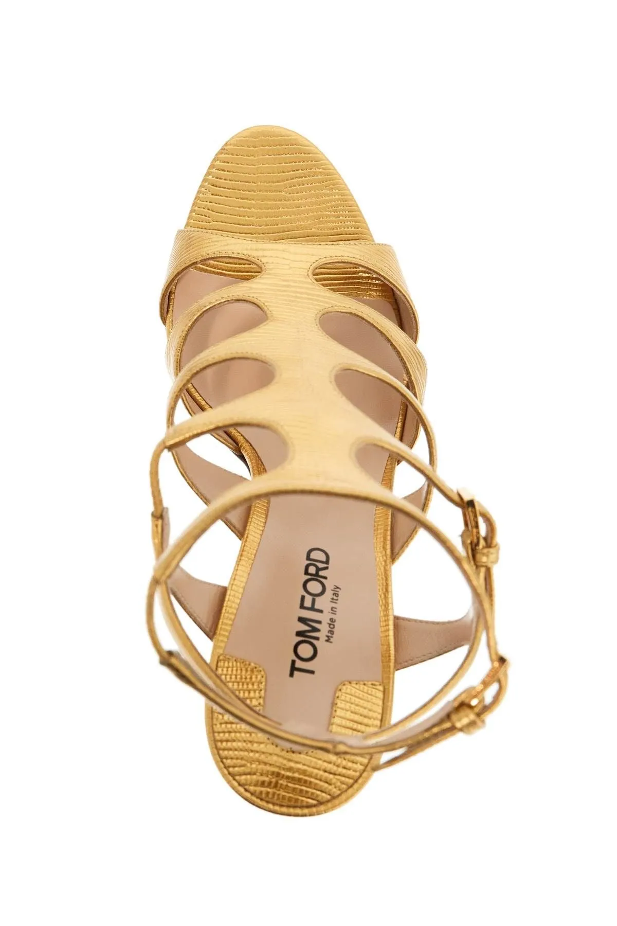 Tom Ford Light Bronze Leather Sandals With Adjustable Straps And Medium Heel