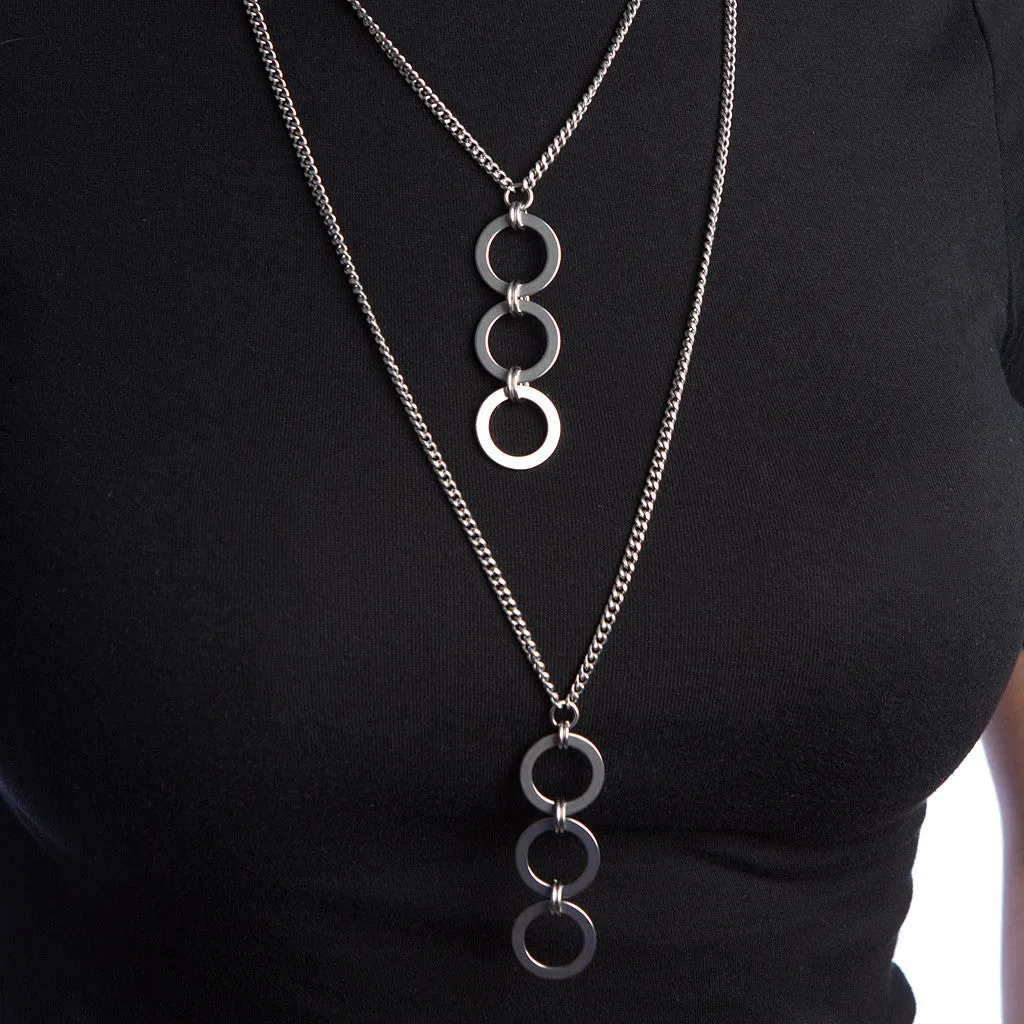 Triple Flat Metal Link Lariat Necklace