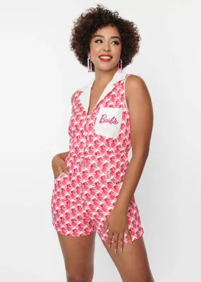 Unique Vintage x Barbie Shelby Gingham 50's Playsuit Pink - Shop Now!