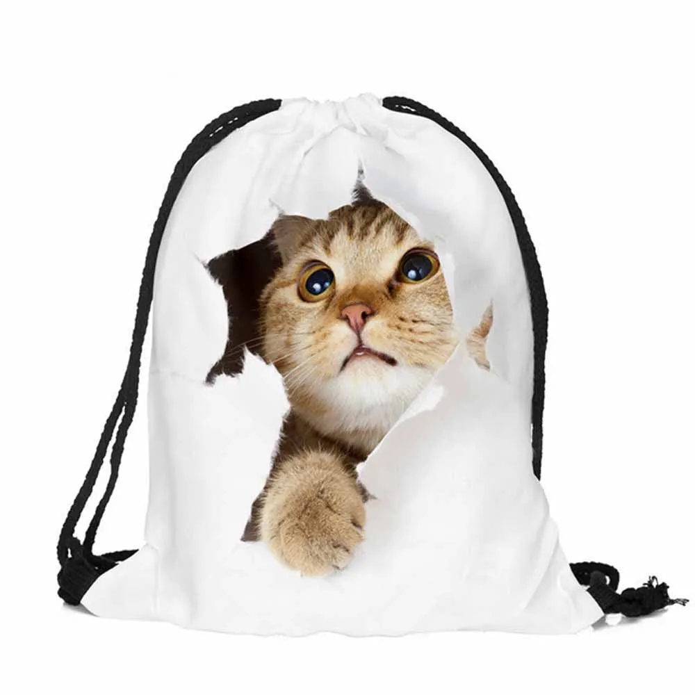 Unisex 3D Printed Cat Backpack with Drawstring Closure for Girls - School and Travel Backpack