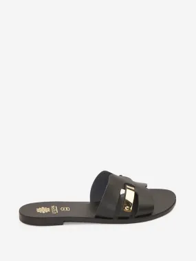 Smooth leather slip-on sandals with metal strap - Utopia