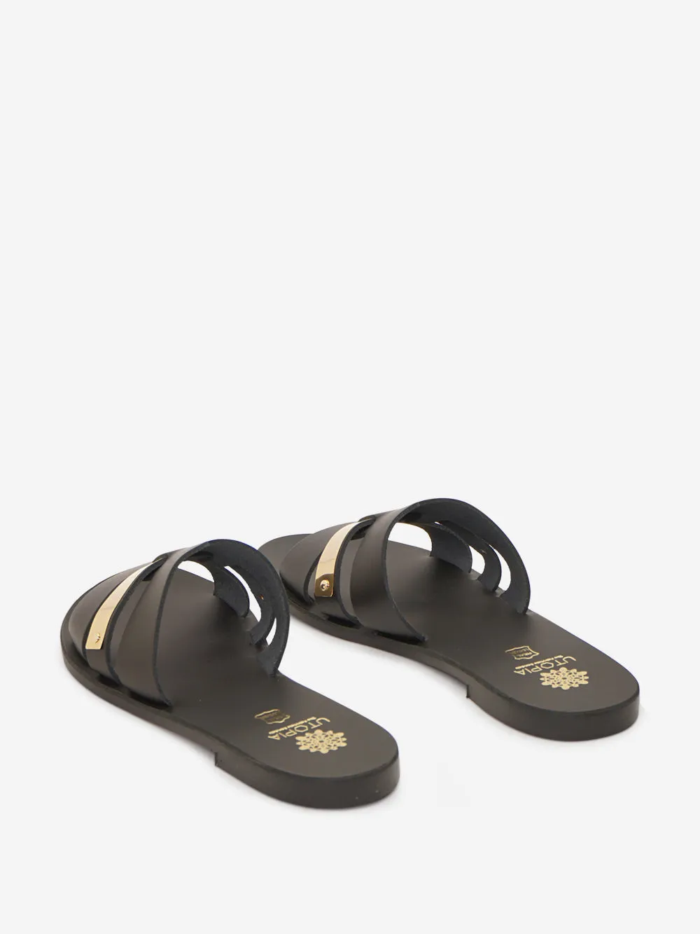 Smooth leather slip-on sandals with metal strap - Utopia