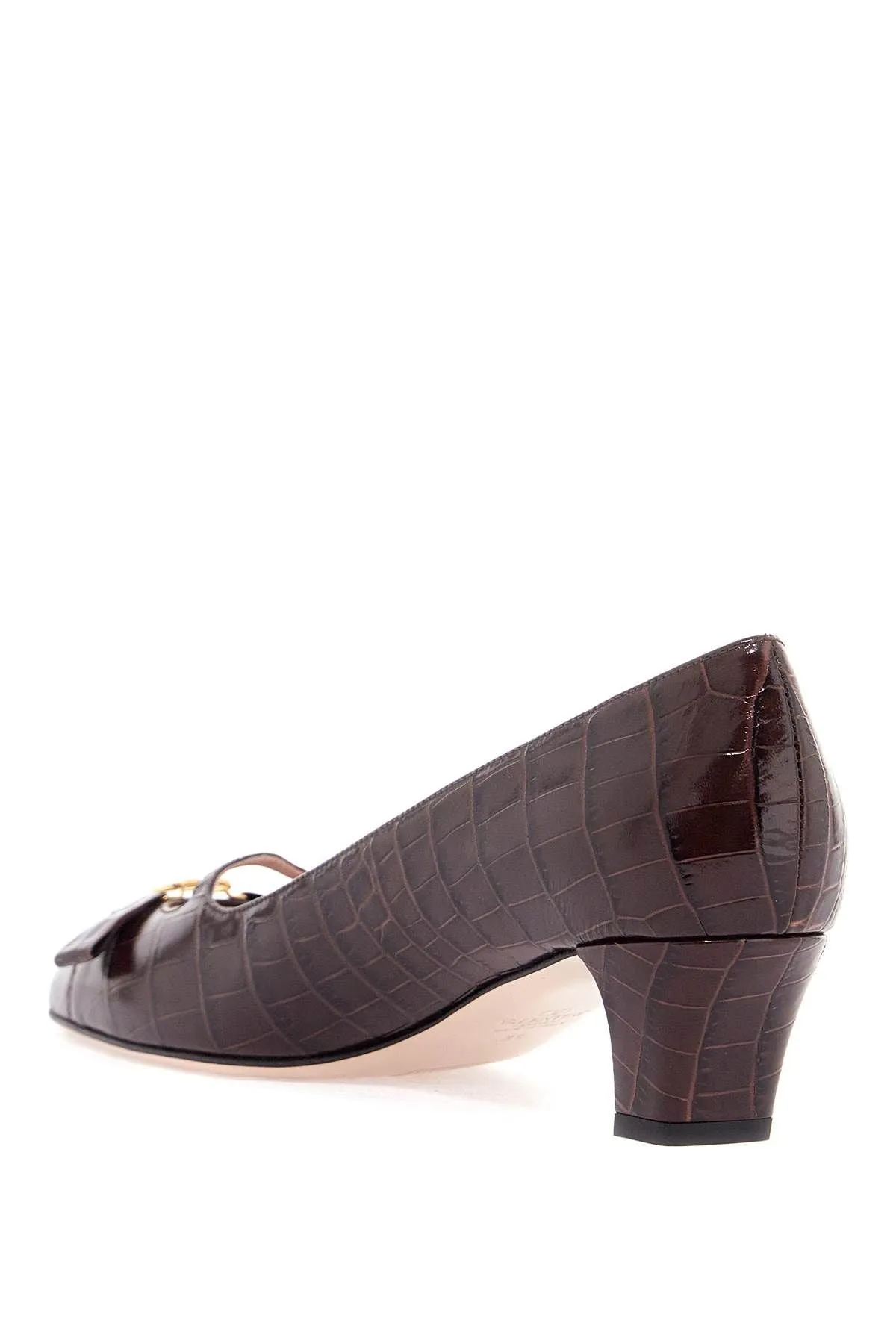 Valentino Garavani Brown Crocodile Effect Calfskin Pumps With Bow And Medium Heel