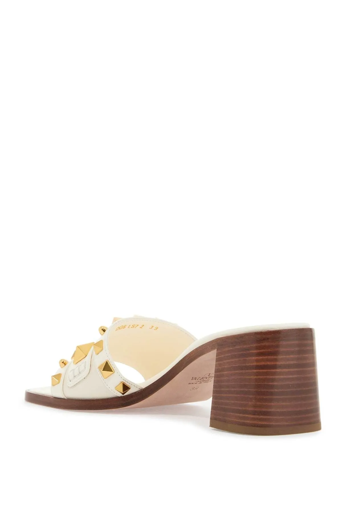 Valentino Garavani Ivory Leather Slippers With Golden Studs And Low Heel